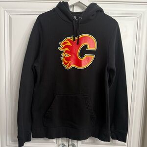 Fanatics Men’s Size Large Black Calgary Flames Pull-On Hoodie Kangaroo Pouch